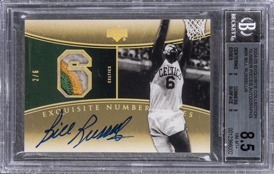 2004-05 UD "Exquisite Collection" Number Pieces Autographs #BR Bill Russell Signed Game Used Patch Card (#2/6) – BGS NM-MT+ 8.5/BGS 10